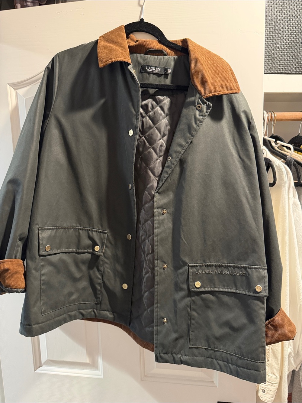Lauren Ralph Lauren Olive Green Field Jacket with Brown Corduroy Collar